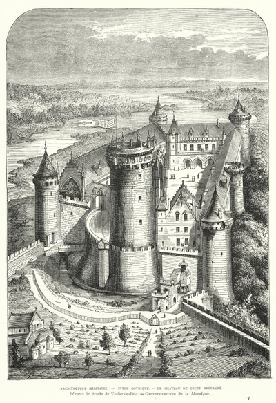 Chateau de Coucy, Picardie, Frankrike, etter restaureringen på 1800-tallet av Eugene Viollet-le-Duc av Eugene Emmanuel after Viollet le Duc