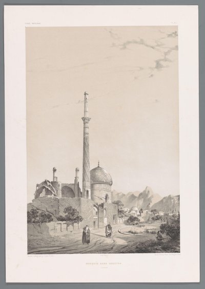 Baba Sukhte-moskeen med Bagh-e-Ghoushkhane-minareten i Isfahan Moskeen Baba-Souctah Ispahan (tittel på objekt) Persiske landskap (serietittel) Perse modern (serietittel) av Eugene Flandin