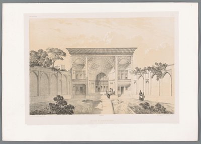 Gårdsplassen til Hussein Khans hus i Tabriz Maison de Hussein-Khân Tabriz (tittel på objekt) Persiske landskap (serietittel) Perse modern (serietittel) av Eugene Flandin