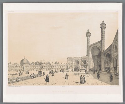 Inngangen til Jameh-moskeen i Isfahan Entrance de la grande moskeen Ispahan (tittel på objekt) Persiske landskap (serietittel) Perse modern (serietittel) av Eugene Flandin