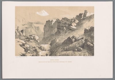 Ganjnameh op de berg Alvand i Iran Mounts Elvend gorge hvor er kileskrifttavler nær Hamadan (tittel på objekt) av Eugene Flandin