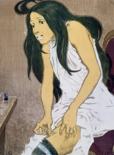 En narkoman som injiserer seg selv, tidlig på 1900-tallet av Eugene Grasset