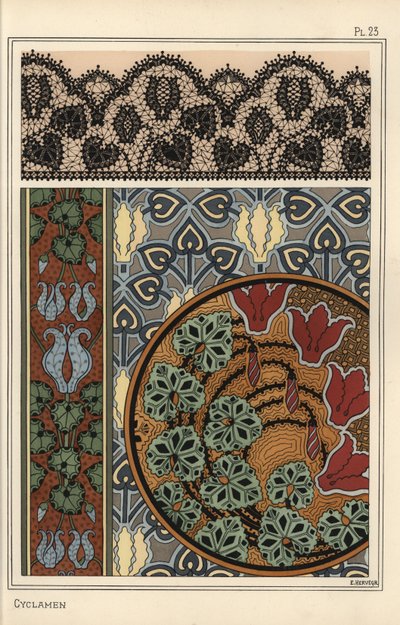 Cyclamen persicum motiv i mønstre for blonder, tapet og stoff av Eugene Grasset