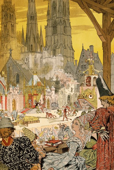 Skildring av mystikk i kirkegården til katedralen, illustrasjon for Notre-Dame de Paris av Victor Hugo (1802-1885) av Eugene Grasset