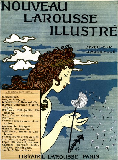 Første side av Nouveau Larousse illustrious (ordbok i syv bind utgitt mellom 1897 og 1904 (gravering) av Eugene Grasset