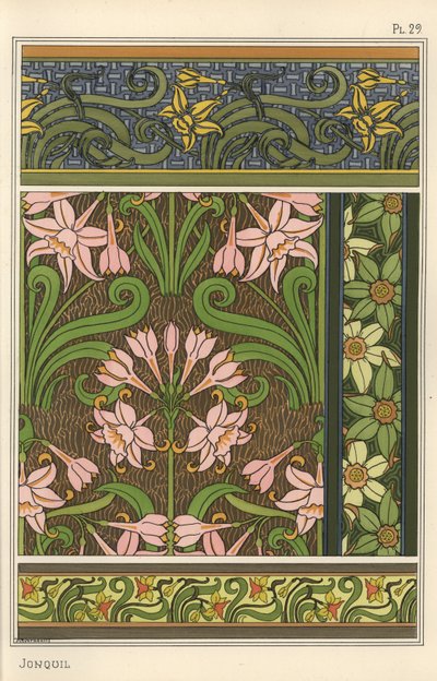 Jonquil, Narcissus jonquilla, som designmotiv i tapet- og stoffmønstre av Eugene Grasset