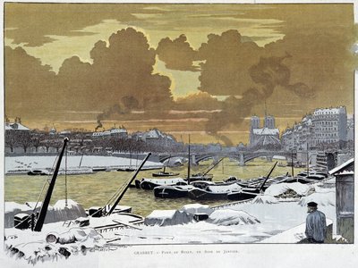 Le pont de Sully, i Paris dekket snø, en kveld i januar 1886 - av Grasset av Eugene Grasset