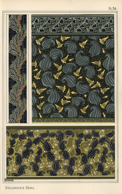 Salomons segl, Polygonatum multiflorum, som designmotiv i tapet, border og stoff av Eugene Grasset