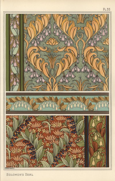 Salomons segl, Polygonatum multiflorum, som designmotiv i tapet, border og stoff av Eugene Grasset
