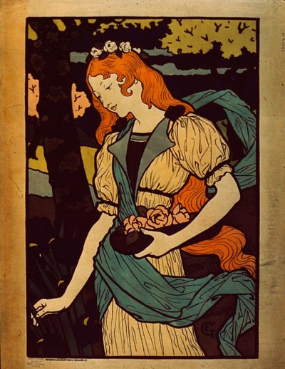 Kvinne plukker blomster, 1917 av Eugene Grasset