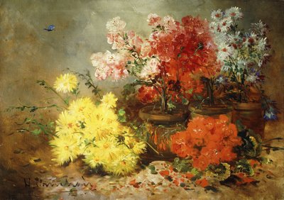 Tusenfryd, Begonia og andre blomster i potter, av Eugene Henri Cauchois