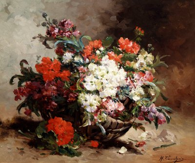 Sommerblomster i en kurv. Maleri av Eugene Henri Cauchois (1850–1911, fransk). Privat samling. av Eugene Henri Cauchois