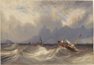 Fiskebåter som blir kastet rundt før en storm av Eugene Isabey