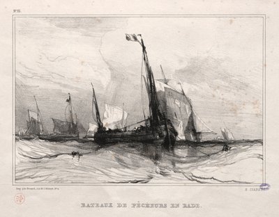 Fiskebåter ved anker, 1836. av Eugene Isabey