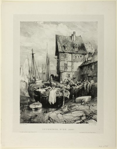 Interiør i en havn, plate fem fra Six Marines av Eugene Isabey