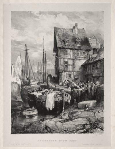 Seks marinesoldater: Inne i en havn av Eugene Isabey