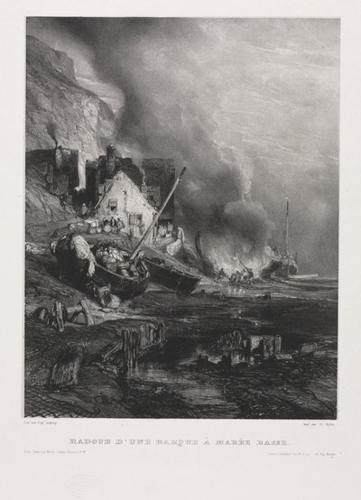 Six Marines: Ombygging av en båt ved lavvann av Eugene Isabey