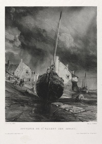 Seks marinesoldater: Souvenir Saint Valéry-sur-Somme, 1833. av Eugene Isabey