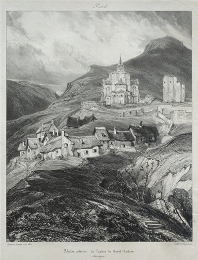 Pittoreske og romantiske reiser i det gamle Frankrike, Auvergne: Apsis av kirken Saint Nectaire av Eugene Isabey