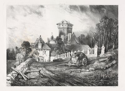 Pittoreske og romantiske reiser i det gamle Frankrike, Auvergne: Château de Pesteil i Polminhac av Eugene Isabey