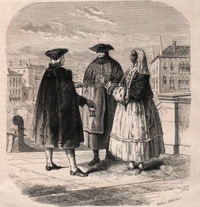 The renter of the theatre rooms in Venice - drawing by Viollat by Gaetano Zompini (1700-1778) - The Metiers of Venice av Eugene Joseph (after) Viollat