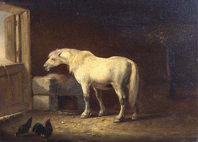 Hvit hest i en stall (panel) av Eugene Joseph Verboeckhoven