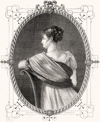 Portrett av Madame Recamier (1777-1849) gravert av Antoine Auguste Ernest Hebert (1817-1908) av Eugene Joseph Viollat