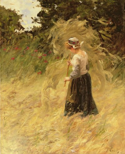 A Girl Harvesting Hay, 1800-tallet av Eugene Leon Labitte
