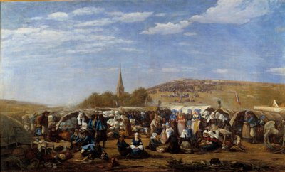En tilgivelse til Saint Anne la Palud i 1858 religiøs feiring i Bretagne. Maleri av Eugene Louis Boudin (1824-1898) 1858 Le Havre, Musee des Beaux Arts. av Eugene Louis Boudin