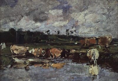Dyr i en dam. ca. 1881-88 av Eugene Louis Boudin