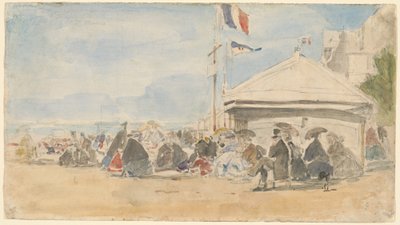 Beach House med flagg i Trouville, ca. 1865. av Eugene Louis Boudin