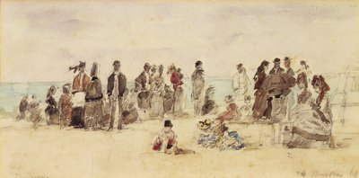 Beach Scene, 1864 (penn & blekk & wc på papir) av Eugene Louis Boudin
