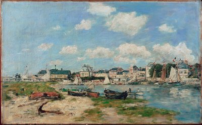 Stranden i Trouville, Frankrike (olje på lerret) av Eugene Louis Boudin