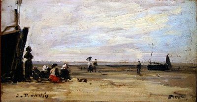 Strandscene (olje om bord) av Eugene Louis Boudin