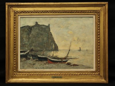 Båter ved Etretat, ca. 1860 av Eugene Louis Boudin