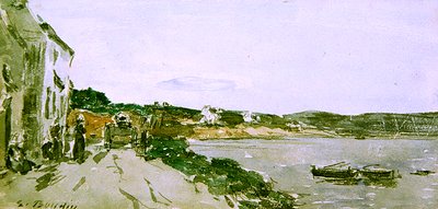 Coast Scene (akvarell og svart kritt på papir) av Eugene Louis Boudin