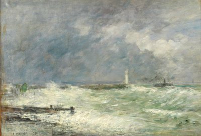Inngang til havnen i Le Havre i stormfullt vær, 1895 av Eugene Louis Boudin
