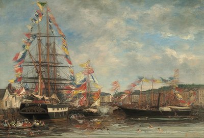 Festivaldag i havnen i Honfleur. 1858 av Eugene Louis Boudin