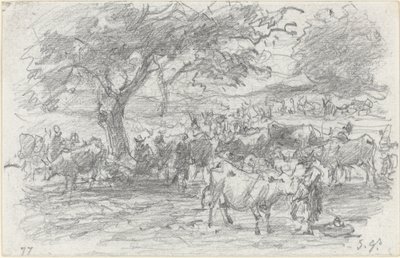 Gjeter og storfe, 1877. av Eugene Louis Boudin