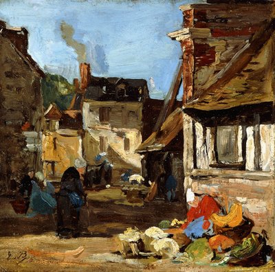 Honfleur, markedsplassen Saint-Catherine, 1867-1870 av Eugene Louis Boudin