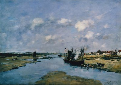 Lacanche ved lavvann, Etaples (olje på lerret) av Eugene Louis Boudin