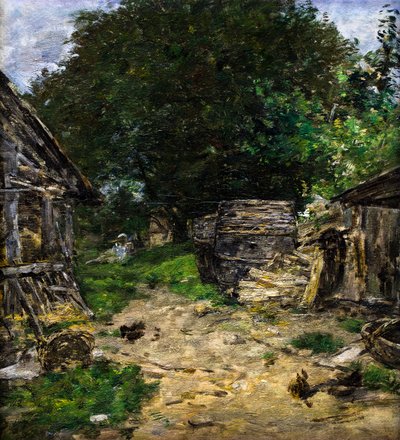 Landskap. Interiør av en gårdstun av Eugene Louis Boudin