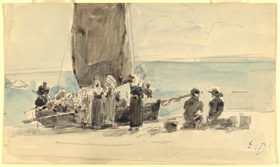 Lasting av båtene, c. 1875. av Eugene Louis Boudin
