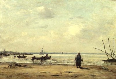 Lavvann nær Honfleur, ca. 1864-66 (olje på panel) av Eugene Louis Boudin