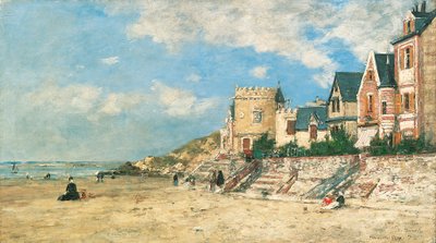 Malakoff Tower og kysten ved Trouville; Malakoff-tårnet og bredden ved Trouville, 1877 av Eugene Louis Boudin