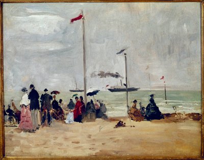 På stranden i Trouville, Normandie (olje på lerret av Eugene Louis Boudin