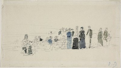 Underkjoler på stranden (recto); Bretonske kvinner på stranden (verso) av Eugene Louis Boudin