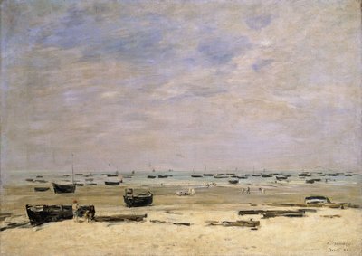 elvelektere ved lavvann; Berck le Rivage a Maree Basse, 1882 av Eugene Louis Boudin