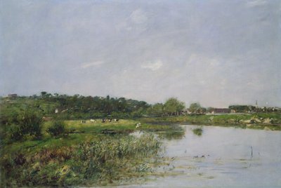 Elvebredden ved La Touques, 1890 av Eugene Louis Boudin