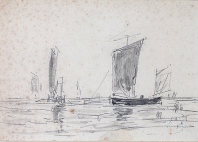 Seilbåter på havet (vask og grafitt på papir) av Eugene Louis Boudin